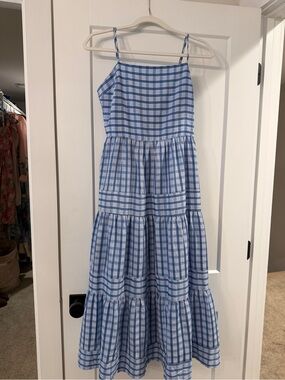 Girls' Blue Gingham Tiered Sundress